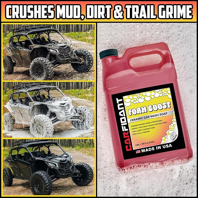 Foam Boost Off-Road & ATV Wash Soap – Heavy Duty pH-Balanced Car Wash for Trucks, UTVs, RVs & Dirt Bikes – Quick Rinse, No Residue – Works with Foam Cannons, Guns & Buckets – 1 Gallon