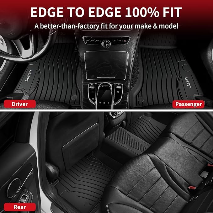 LASFIT Floor Mats for Mercedes Benz C Class 2021 2020 2015-2019 C300 / C350 / C400 / C350e / C43 AMG / C63 AMG / C63 AMG S (Fit Sedan Only), All Weather TPE Floor Liners for C Class 1st & 2nd row Mats