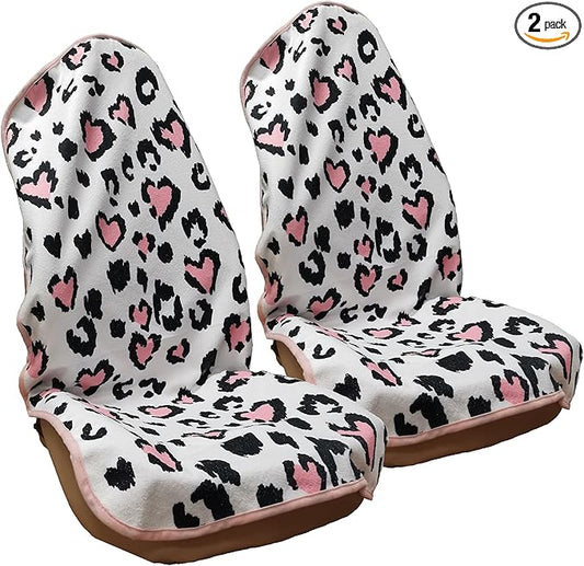 Car Seat Cover Protector Front Seats,for Gym Workout,Running,Swimming,Beach and Hiking,Waterproof Sweat Towel Bucket Seat Covers for Cars SUV Trucks (Leopard Print, 2Pcs)