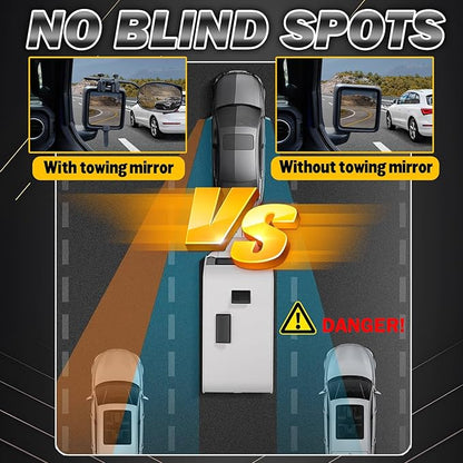 Universal Clip on Towing Mirrors Extensions for Towing, Side Mirror Extenders for Towing with RainProof, Convex Rearview Mirror, Tow Mirrors for Car Truck Trailer RV SUV, 2 Pack