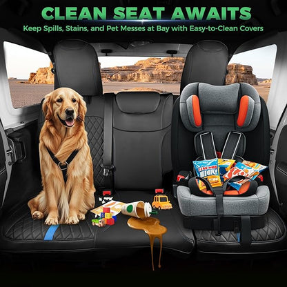 for Jeep Wrangler Seat Covers 4Door JL 2018 2019 2020 2021 2022 2023 2024 2025, Custom Car Seat Cover Full Set, Luxury Waterproof Leather Seat Protectors, Black Blue Trim, W/O Rear Cup Holder