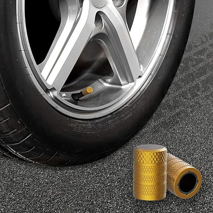 CKAuto Tire Valve Stem Caps, Golden Yellow, 4 pcs/Pack, Anodized Aluminum Tire Valve Cap Set, Corrosion Resistant, Universal Stem Covers for Cars Trucks Motorcycles SUVs and Bikes