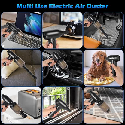 Air Duster Jet and Vacuum 2 in 1, 4 Gears Adjust, Rechargeable Portable Cordless Electronics for PC Keyboard, Car, Camping, housecleaning, Car Detailing, Fully Charge Before Use