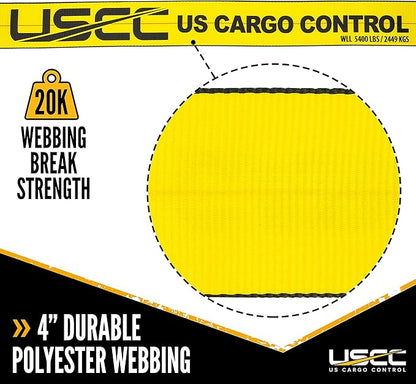 US Cargo Control 4 Inch x 11 Inch Fixed End (2-Pack), Zinc-Coated Ratchet and Black Flat Hook, 5,400 lbs Working Load Limit, 4 Inch Ratchet Strap Fixed Ends for Flatbed Trailers and Trucks