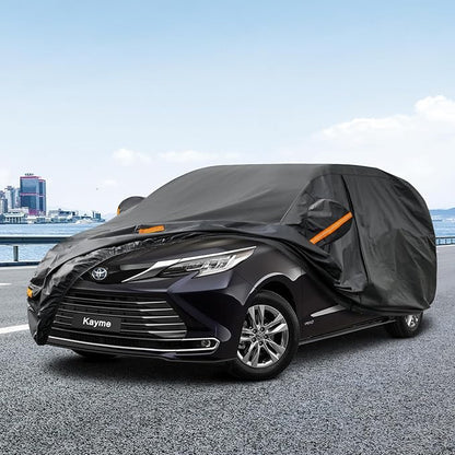 Kayme 7 Layers Car Cover Custom Fit for Toyota Sienna Minivan (1997-2025) Waterproof All Weather for Automobiles, Outdoor Full Cover Rain Sun UV Protection.Black