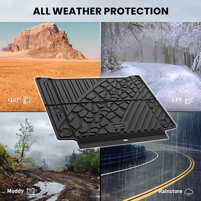 LASFIT Trunk Mat for Jeep Wrangler Unlimited 4XE 2021-2024 2025 4 Door with Subwoofer, Plug-in Hybrid EV-Gas (PHEV), All Weather TPE Custom Fit Cargo Mat Trunk Liner Cargo Liner, Black