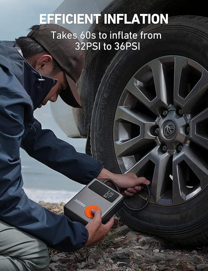 AstroAI Portable Car Jump Starter with Air Compressor, 150PSI 1750A Car Jumper Starter Battery Pack with Cordless Tire Inflator (7.5 Gas/5.0L Diesel), 12V Jump Box, Large LCD Display, Lights