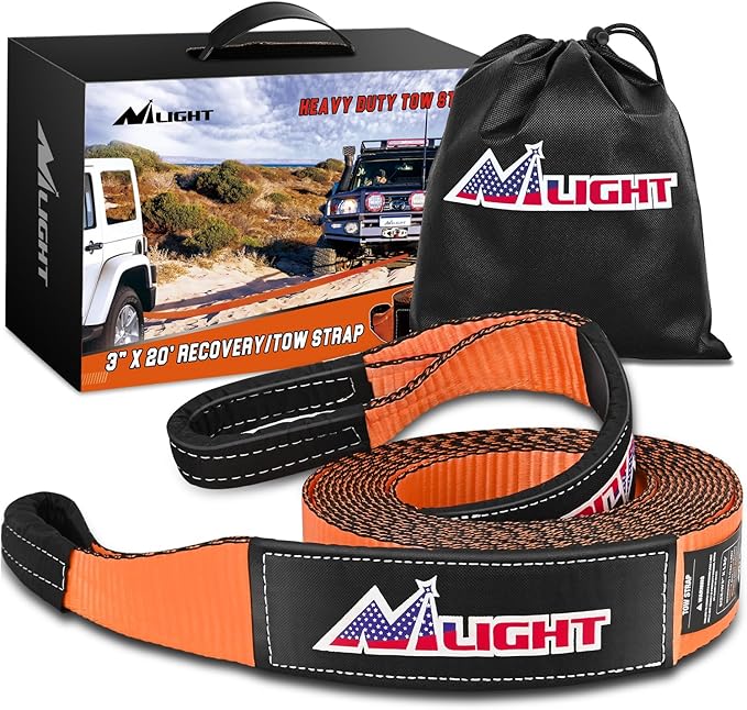 Nilight 3" x 20' Recovery Tow Strap Lab Tested 31,500lbs Break Strength Heavy Duty Off Road Straps with Triple Reinforced Loop Emergency Towing Rope of Mind for SUV, UTV, ATV, Truck, 2 Years Warranty
