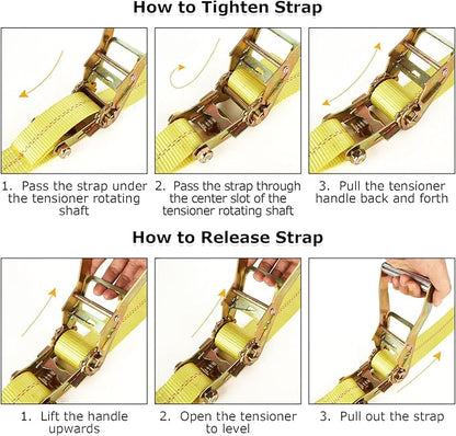 4 Pack 2 Inch Ratchet Straps Heavy Duty 16ft Tie Down Straps Ratchet with Double J Hook, 10000 LBS Break Strength, Cargo Ratchet Straps for Moving, Truck, Trailers, Motorcycles, Kayaks, Car Roof