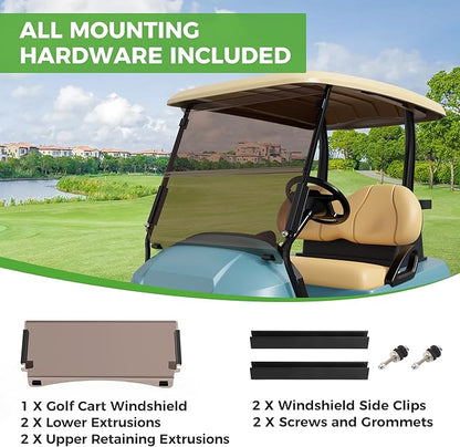 10L0L Golf Cart Windshield for Club Car Precedent 2004-Up, Tempo, 2017-Up Onward, Clear/Tinted Fold Down Club Car Windshield Anti-UV Impact Resistant - 37.5"W X 33.6"H