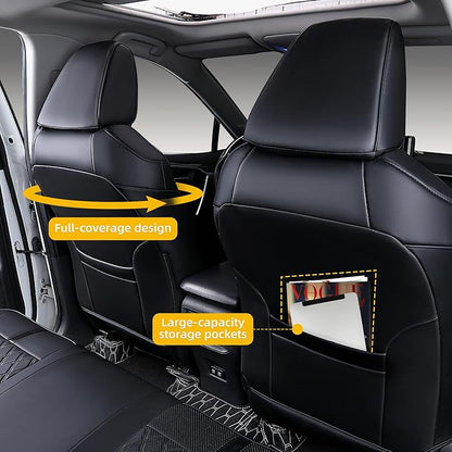 Custom Fit RAV4 Seat Covers for 2019-2025 Toyota RAV4 Hybrid LE,XLE,XLE Premium,Limited Full Coverage Waterproof Leather Car Seat Covers Full Set (Black)