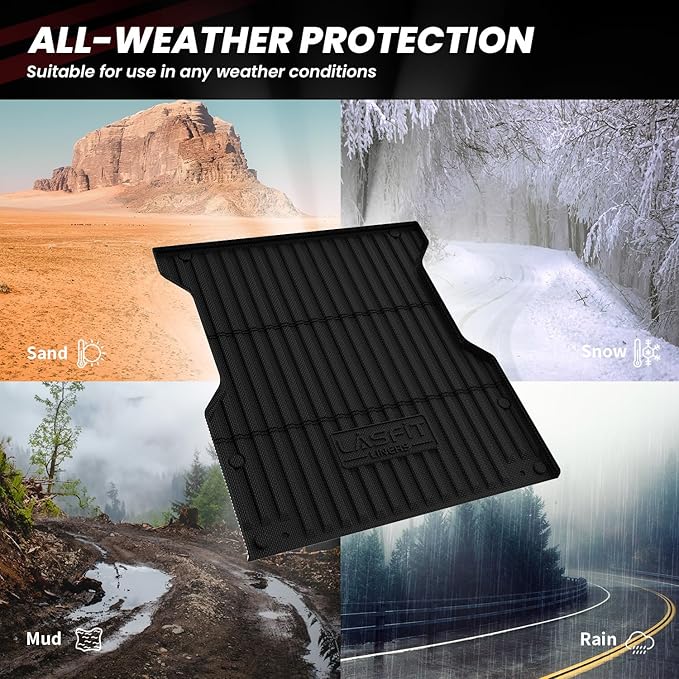 LASFIT Bed Mat for Toyota Tacoma 2024 2025 Truck Bed (6ft,6'Bed), All Weather 6 ft Car Bed Liner for Toyota Tacoma Accessories, TPE Trunk Mat&Cargo Liner, Black