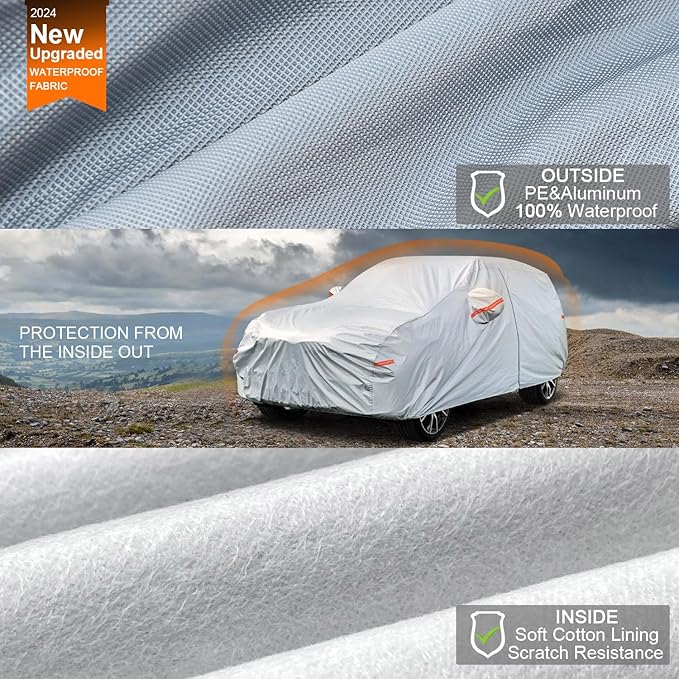 Kayme 6 Layers SUV Car Cover Waterproof All Weather, Outdoor Full SUV Cover Rain Sun UV Protection, Universal Fit for Subaru Crosstrek, Jeep Liberty Compass, Kia Soul Sportage (Up to 181 inch)