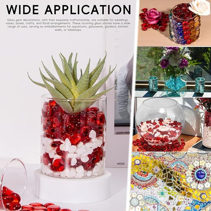1 LB Red Glass Marbles, Mini Flat Glass Beads~150 PCS for Vase Fillers, Floral Bottom Mancala Gems Pebbles Fish Tank Rocks for Table Aquarium,Home Decor Art Craft Supplies(0.5"~0.7")