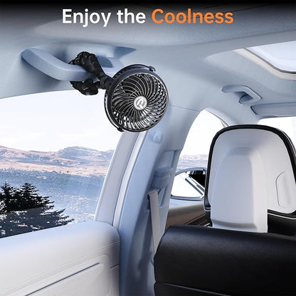 Rechargeable Car Fan for Backseat Kids Baby, 3-Speed Quiet with 5000mAh Battery, 360° Rotatable Rear Seat Passenger Cooling Fan, Cordless Portable Clip on Fans for Vehicle SUV Sedan RV
