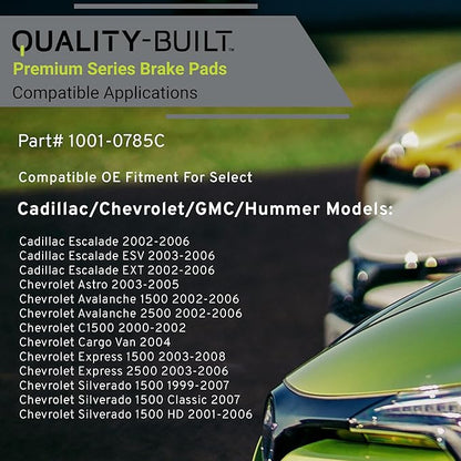Premium Ceramic Front Brake Pads (1001-0785C) Compatible with 1999-2013 Cadillac/Chevrolet/GMC/Hummer (Avalanche/C1500/Escalade/Express/Sierra/Silverado/Sonora/Suburban/Tahoe/Yukon)