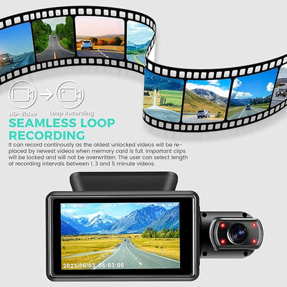 Dual Dash Camera for Cars, Dash Cam Front and Inside, 1440P Dashcam Front + 720P Inside Car Camera, 3'' Car Monitor with 32G SD Card, Night Vision G-Sensor Loop Recording Essential Car Accessories