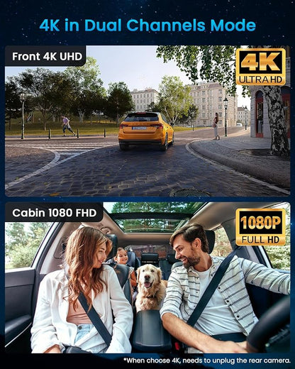 iiwey N7 3 Channel Dash Cam Front and Rear Inside 3K+1080P+1080P with 128GB SD Card, 5GHz WiFi, Rotatable Side Camera for Car, IR Night Vision, 24/7 Recording, G-Sensor, Parking Mode