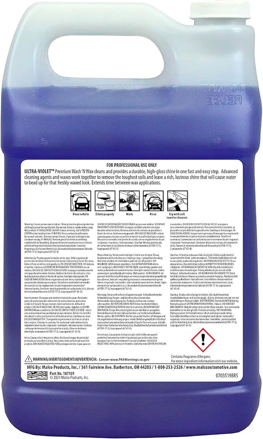 Malco Ultra Violet Premium Wash'n Wax – Best 2-In-1 Car Wash and Wax/Cleans and Provides A Durable, High-Gloss Shine in One Fast and Easy Step / 1 Gallon (107101)