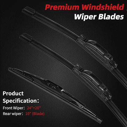 OTUAYAUTO Premium Windshield Wiper Blades - Replacement for Chevrolet Traverse 2018-2023 - Precision Fit, All-Weather Performance, Front and Rear Wiper Blades, Hook - 24"+20"+10" (Pack of 3)