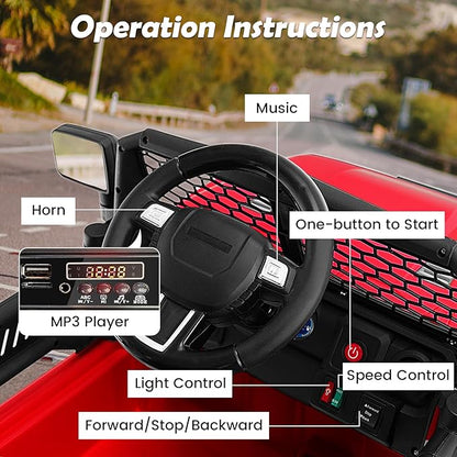 Costzon Ride on Car, 12V Battery Powered Truck Vehicle with Remote Control, Spring Suspension, Headlights, Music, Horn, MP3, USB & Aux Port, Gift for Boys Girls, Electric Car for Kids (Red)