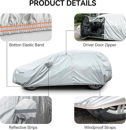 7-Layer SUV Car Cover Compatible with Jeep Grand Cherokee 2010-2024/BMW X5 2007-2024,Snowproof Outdoor Car Cover for Automobile All Weather with Door Zipper & Inner Cotton