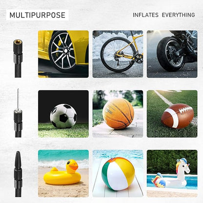 Kensun Portable Air Compressor Pump for Car 12V DC and Home 110V AC Swift Performance Tire Inflator 100 PSI for Car - Bicycle - Motorcycle - Basketball and Others with Analog Pressure Gauge (AC/DC)