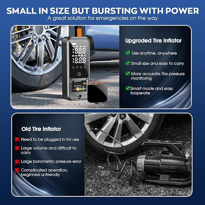 Tire Inflator Portable Air Compressor, 160 PSI Air Pump for Car Tires with Digital Pressure Gauge, Bike Tire Pump with LED Light Portable Tire Inflator for Car, Bike, Motorcycle, Ball