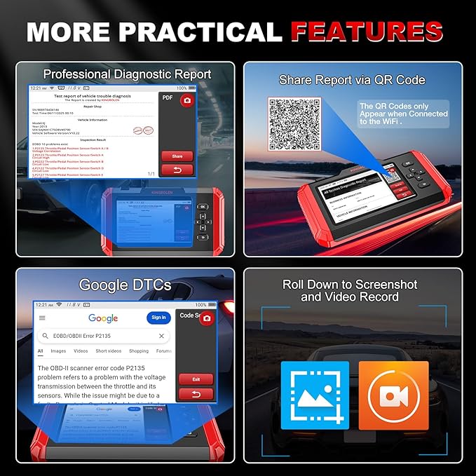 KINGBOLEN S500 OBD2 Scanner, ABS SRS Engine at Diagnostic Tool, Automotriz Code Reader with 6 Resets,Oil SAS, Brake,Throttle,FCA AutoAuth Automotive Scan Tool,AutoVIN All Cars Lifetime F-Ree Update