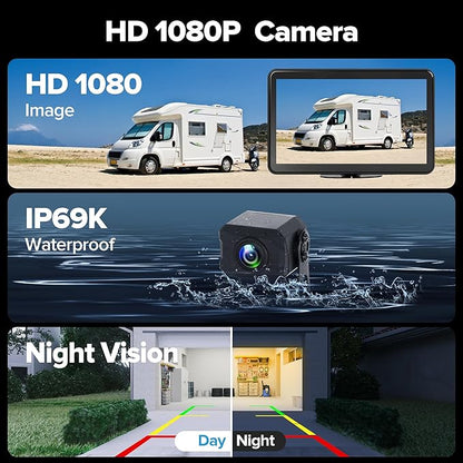 AI 4 Channel Dash Cam 1080P RV Backup Camera System with 10.1 Inch Touch Monitor,Person Detection MDVR Recording with 4pcs IP69K Waterproof Cameras for Truck/Trailer/Camper Van/SUV/Fleet