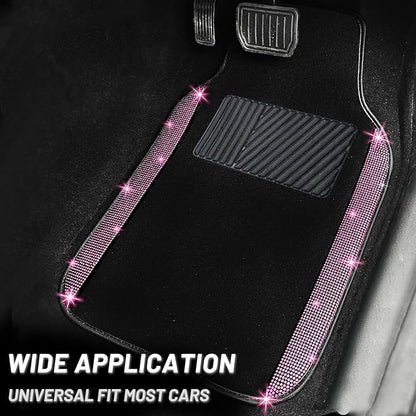 NBTEPEM Pink Bling Car Floor Mats Full Set, Universal Fit Most Cars,SUV, Trucks, 4 pcs Sparkle Glitter Diamond Carpet for Women Girls with Anti-Slip Pad (Pink Diamond)