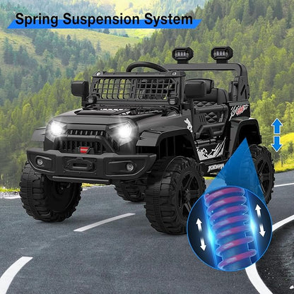 12V Kids Electric Ride On Truck Car w/Parent Remote Control, Spring Suspension, LED Lights & AUX Port | Outdoor Ride Toy for Boys Girls