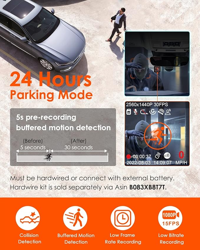 Vantrue E1 Lite 1080P WiFi Mini Dash Cam with GPS and Speed, Free App, Voice Control Detachable Dash Camera, 24 Hours Parking Mode, Night Vision, Motion Detection, Loop Recording, Support 512GB Max