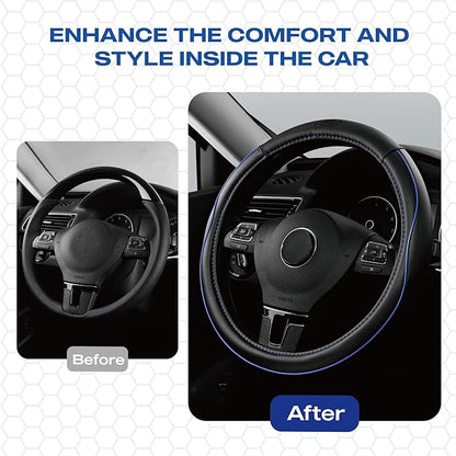 Skechers Memory Foam Steering Wheel Cover,Piping Microfiber Leather Steering Wheel Cover Sporty Universal Fit 14" 1/2-15" Car Wheel Protector for Men Women Fit Suvs,Vans,Sedans,Car,Trucks,Blue