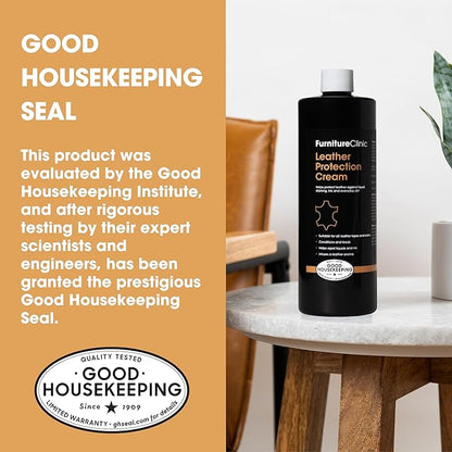 Furniture Clinic Leather Protection Cream | 2-in-1 Leather Conditioner & Waterproofing Protector for Furniture, Shoes, Car Seats & More | Prevent Stains While Nourishing | 8.5oz/ 250ml