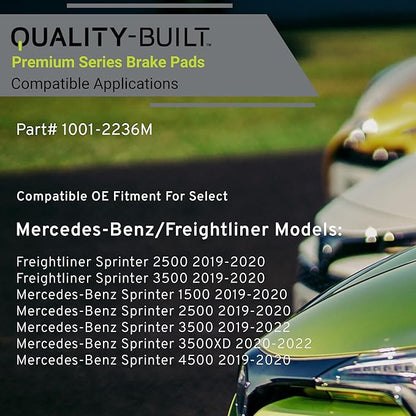 Premium Semi-Metallic Rear Brake Pads (1001-2236M) Compatible with 2019-2022 Freightliner/Mercedes-Benz (Sprinter 1500/Sprinter 2500/Sprinter 3500/Sprinter 3500XD/Sprinter 4500)