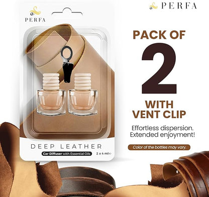 Deep Leather Car Air Freshener for Men | Pack of 2 Long Lasting Automotive Air Freshener | Odor Eliminator Car Perfume with Essential Oils | Car Air Freshener Vent Clip by Perfa