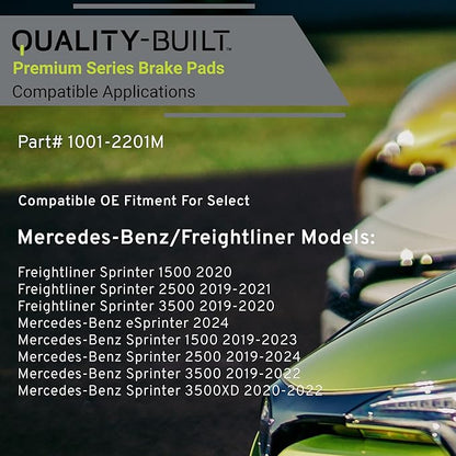 Premium Semi-Metallic Rear Brake Pads (1001-2201M) Compatible with 2019-2024 Freightliner/Mercedes-Benz (eSprinter/Sprinter 1500/Sprinter 2500/Sprinter 3500/Sprinter 3500XD)