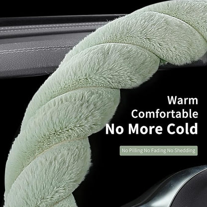 Luxury Fluffy Winter Car Steering Wheel Cover for Women Soft Warm Cute Auto Accessories for Jeep, Truck, Van, F150, Universal, Fuzzy, Anti Slip, Green, Large Size, 15.2-16in