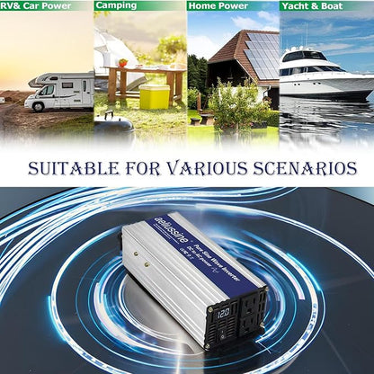1200W Pure Sine Wave Inverter-36V DC to 110V 120V AC Power Converter with 2 AC Outlets, 36 Volt Power Inverter for Truck, Rv, Camping, Home, Emergency Power