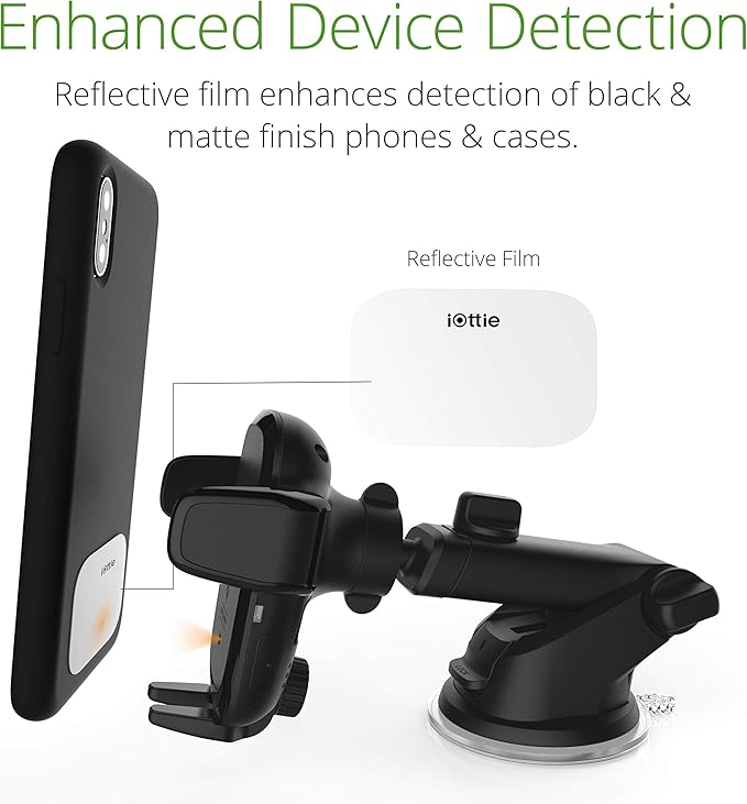 iOttie Auto Sense Qi Wireless Car Charger - Automatic Clamping Dashboard Phone Mount with Wireless Charging for Google Pixel, iPhone, Samsung Galaxy, Huawei, LG, and other Smartphones.