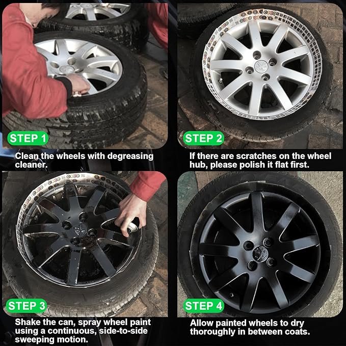 NADAMOO Aluminum Wheel Spray Paint, Car Rim Aerosol Paint for Recolor and Protection of Metal Surface, Semi-gloss Black, 2 Cans, 13 Oz Per Can