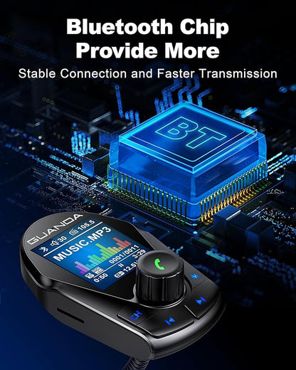 Bluetooth FM Transmitter (Upgraded Version) in-Car Wireless Radio Adapter Kit W 1.8" Color Display Hands-Free Call Fast Charging 18W and Smart 2.4A Dual USB Ports, TF Card MP3 Player