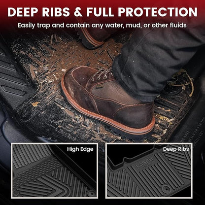 LASFIT Floor Mats for Rivian R1T 2024 2023 2022, All Weather Floor Liner TPE Custom Fit Car Mats for Rivian R1T 1st & 2nd Row Rubber Mats, Black,Tasteless, Durable and Easy to Clean