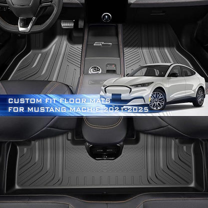 Car Floor Mats for Ford Mustang Mach-E 2021-2024 2025 Accessories,TPE All Weather Protection Floor Mats,Custom Fit 1st&2nd Row Car Floor Liners Set,Heavy Duty Accessories,Black