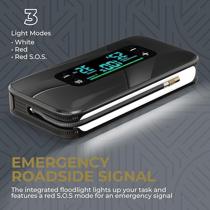 HALO Bolt Ultimate 3 Portable Car Battery Jump Starter | 130 PSI Air Compressor, 55.5Wh USB Power Bank, Large Display, Emergency Floodlight & Charger, Jumps Cars SUVs & Trucks, Inflates Tires — Yellow