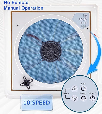 12V RV Roof Fan Vent 14'' 10 Speed Reversible Manual Lift (NO REMOTE)