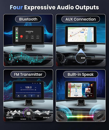 Podofo Wireless Carplay Screen for Car,7inch 1080P HD IPS Touch Screen Portable Car Radio Audio Receivers, Wireless Android Auto Screen 2 Mount/2 Bluetooth/MirrorLink/GPS/Voice Control/AUX/FM Transmit