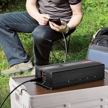 VEVOR Pure Sine Wave Inverter, 2000 Watt, DC 12V to AC 120V Power Inverter with 2 AC Outlets 2 USB Port 1 Type-C Port, LCD Display and Remote Controller for Medium-Sized Household Equipment, CE FCC