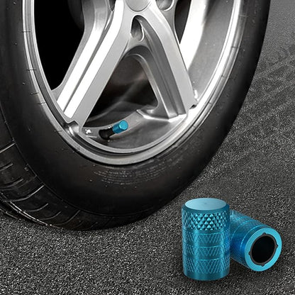 CKAuto Tire Valve Stem Caps, Cyan, 4 pcs/Pack, Anodized Aluminum Tire Valve Cap Set, Corrosion Resistant, Universal Stem Covers for Cars Trucks Motorcycles SUVs and Bikes